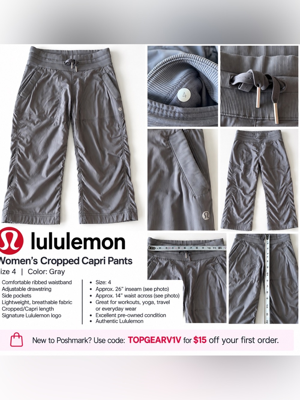 lululemon
Women's Cropped Capri Pants
Size 4 | Color: Gray